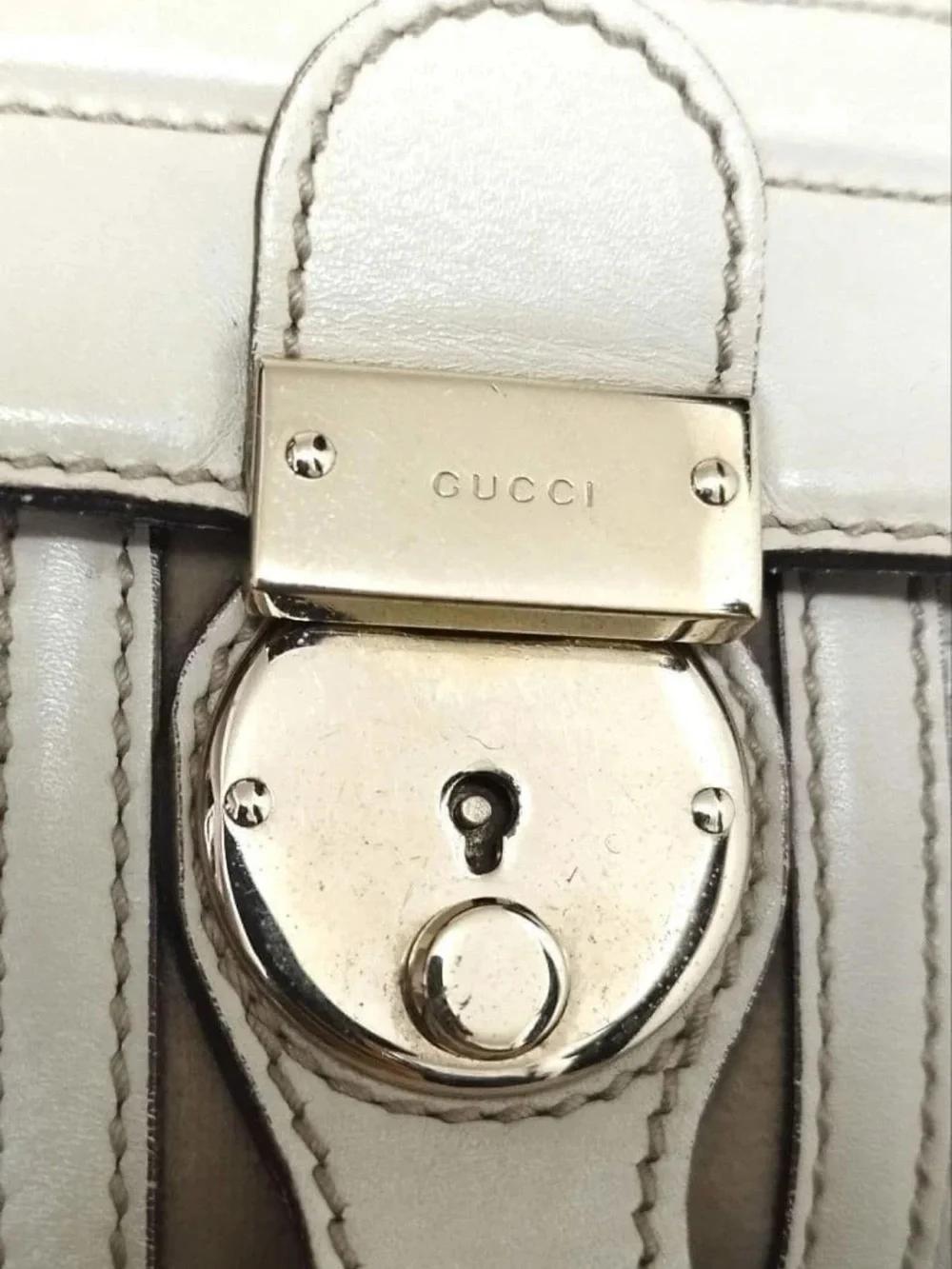 Gucci Cream and Beige Monogram Satchel with Gold Chain